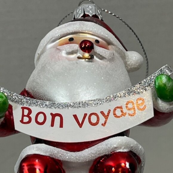 Bon Voyage Travel Christmas Santa Suitcase Glass Glitter Ornament 5"๐ - Picture 7 of 9